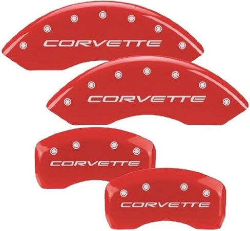 يغطي MGP الفرجار 13007-S-CVT-RD Red Powdercoat Cover مع حروف كورفيت الفضية لـ 17 "وعجلات أكبر Corvette ، (مجموعة من 4) in Saudi Arabia
