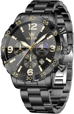 OLEVS Watch Men Luxury Big Wrist Face Analog Quartz Mens Watches Stainless Steel Waterproof Luminous Date Dress Chronograph Moon Phase Relojes para Hombres in Saudi Arabia