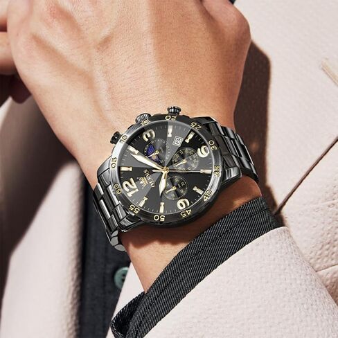 OLEVS Watch Men Luxury Big Wrist Face Analog Quartz Mens Watches Stainless Steel Waterproof Luminous Date Dress Chronograph Moon Phase Relojes para Hombres in Saudi Arabia