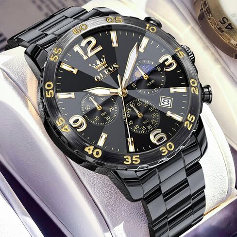 OLEVS Watch Men Luxury Big Wrist Face Analog Quartz Mens Watches Stainless Steel Waterproof Luminous Date Dress Chronograph Moon Phase Relojes para Hombres in Saudi Arabia
