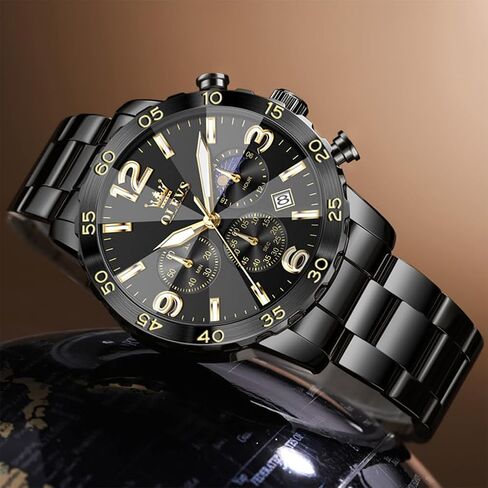 OLEVS Watch Men Luxury Big Wrist Face Analog Quartz Mens Watches Stainless Steel Waterproof Luminous Date Dress Chronograph Moon Phase Relojes para Hombres in Saudi Arabia