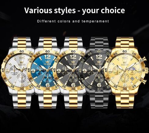 OLEVS Watch Men Luxury Big Wrist Face Analog Quartz Mens Watches Stainless Steel Waterproof Luminous Date Dress Chronograph Moon Phase Relojes para Hombres in Saudi Arabia