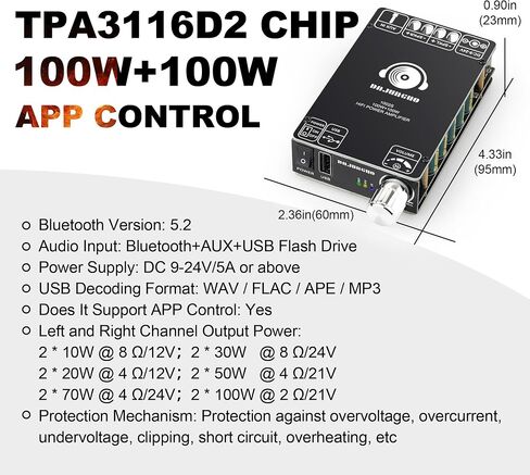 C50HS Bluetooth Amplifier Board TPA3116D2 HiFi Chip 12-24V DC Input,Support USB Sound Card/USB Flash Driver, AUX, Bluetooth Multiple Input Modes (C50HS ONLY) in Saudi Arabia