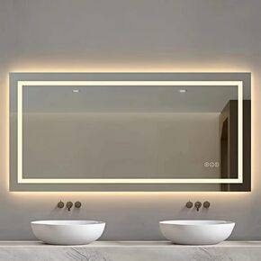 LED Bathroom Mirror with Backlit & Front Light, 48"x24" Anti-Fog, Memory Function, Dimmable Color & Brightness,CRI90+, IP54 Waterproof, Horizontal/Vertical, Wall Mounted