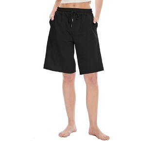 Womens Bermuda Shorts Knee Length Casual Summer Drawstring Pull On Basketball Loose Lounge Long Shorts with Pockets