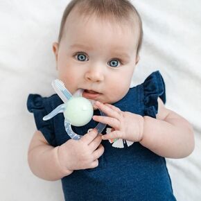 Baby Teething Toys, BPA-Free and CPSIA Certified Soft Freezable Rattle Molar Teether Toothbrush for Babies 0-6 Month - Food Grade Silicone - Dishwasher & Freezer Safe