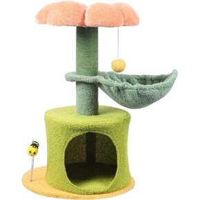 Flower cat Tree Tower - cat Tree for Indoor Cats with Scratching Post Cat Climbing Activity,Small cat Tree with Hammock Bed condo - Pink Cute cat Tree Flower Scratcher for Cats Natural sisal