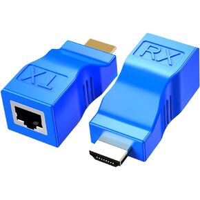 HDMI to RJ45 Network HDMI Repeater, 2 PCS HDMI Extender Transmitter and Receiver Network RJ45 Over Cat 5e / 6 1080p with Built-in Thunder Protection Circuit