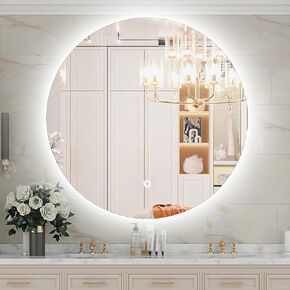 Led Mirror for Bathroom 24 Inch, Backlit Vanity Bathroom Mirror with Lights, Smart Dimmable Touch, 3 Color Modes, Shatter-Proof Round Mirror