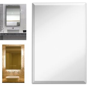 Hamilton Hills 22x30 inch Frameless Rectangular Mirror | Large Polished Glass Ultra Thin, Lightweight Vanity Mirror | Beveled Bathroom Mirrors for Wall | Hanging Horizontally or Vertically Gym Mirror