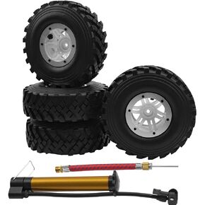 2.2" Rubber Tires Inflatable OD128mm & 12mm Hex Hub Plastic Beadlock Wheel Rims Super Grip Tyers Compatible with 1/10 Axial Tamiya Redcat RC Crawlers Truck (Blue)