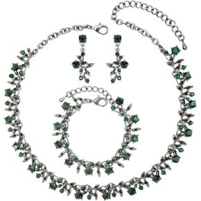 Elegant Leaf Choker Necklace Earrings Link Bracelets Wedding Jewelry Sets Sparkly Bridal Party Prom Costume Jewelry Accessories for Women Girls