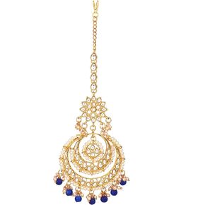 I Jewels 18k Gold Plated Kundan with Pearls Bollywood Indian Style Bridal Wedding Maang Tikka Jewelry for Women