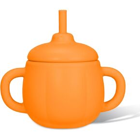 Silicone Training Cup for Babies and Toddlers, 100% Food-Grade Drinking Cup with Straw and Lid for Children, 6 Months+, BPA Free and Dishwasher Safe (Blush)