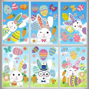 9 Sheets Easter Window Cling Stickers Easter Decorations Watercolor Easter Bunny Egg Spring Clings for Glass Window Easter Accessories for Shop Home Office Kids Schpool Classroom Decor
