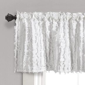 RoomTalks Boho Farmhouse White Curtain Valances Window Treatment for Bedroom Living Room Bathroom, Rod Pocket Shabby Chic Stripe Tassel Cotton Linen Decorative Kitchen Valances Curtain Topper, 18’’L