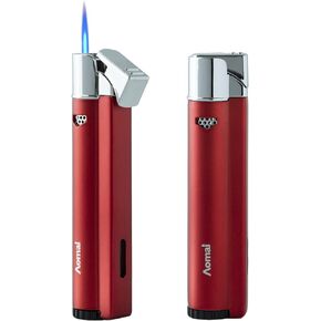 2 Pack Butane Refillable Torch Lighter Fuel Window Viewable Portable Single Jet Flame Adjustable (No Gas) (Grey)