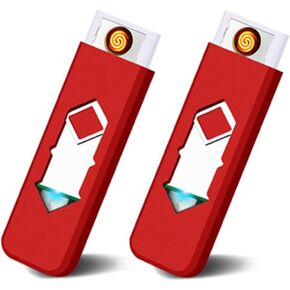 2 قطعة ولاعة إلكترونية صغيرة USB قابلة لإعادة الشحن ولاعة إشعال مقاومة للرياح عديمة اللهب خفيفة الوزن (أحمر) in Kuwait