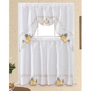 GOHD Sweet Harvest. 3pcs Kitchen Cafe Curtain Set. Nice Embroidery Fruit Design with Cutworks. (Swag and 24 inches Tiers Set, Purple Grape)