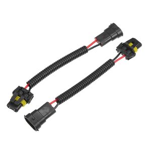 2 Pcs H8 H9 H11 Male to 9006 HB4 Female Extension Wire Harness Headlight Fog Lamp Bulb Socket Adapter, Universal for Car Truck Durable Plastic Black