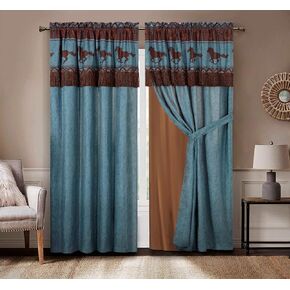Chezmoi Collection Sedona 4-Piece Southwestern Wild Horses Window Curtain Set, Russet Brown