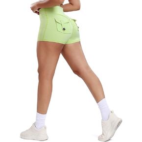 RIOJOY Scrunch Butt Lifting Cargo Shorts for Women Workout Gym Biker Shorts with Pockets Crossover High Waist Booty Shorts
