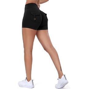 RIOJOY Scrunch Butt Lifting Cargo Shorts for Women Workout Gym Biker Shorts with Pockets Crossover High Waist Booty Shorts