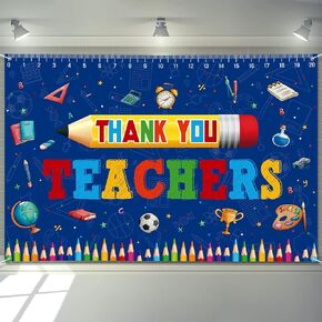 Teacher Appreciation Week Decorations Banner 72" x 48" Backdrop Thank You Teachers Party Decorations Ruler Pencil Blue Background for Indoor Outdoor Classroom,School,Office Decorations