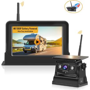 Solar Magnetic Wireless Backup Camera: 5 Inch Monitor HD 1080p Night Vision, Upgrade Auto On/Off Camera Rechargeable No Drilling Hitch Rear View Camera System for Truck RV Trailer VC5