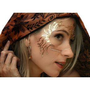 Gold Temporary Tattoos by Golden Ratio Tats, Festival Face Paint, Gold and White Masquerade Tattoos (CirquiTree Mask) in Saudi Arabia