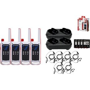Motorola Solutions Talkabout Portable FRS T478 Red Cross Two Way Radio 4 Pack Walkie Talkies White/Red 22 Channels PTT Earpieces Dual Chargers Emergency Preparedness