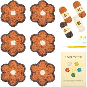 Yeezhee Crochet Kit for Beginners with Easy Peasy Yarn, 6Pcs Crochet Coasters Starter Kit Include Everything (Calendula)