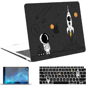 متوافق مع حافظة MacBook Air مقاس 13 بوصة إصدار 2021-2018 M1 A2337 A1932 A2179 مع شاشة Retina، حافظة صلبة غير قابلة للانزلاق بفتحة تهوية كاملة + غطاء لوحة مفاتيح + فيلم شاشة، رائد فضاء لامع