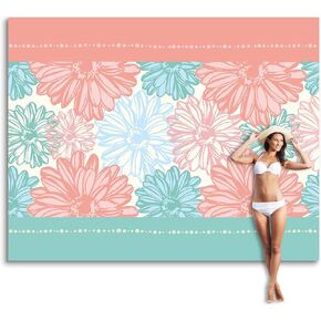 بطانية شاطئ ناعمة مضاءة بنور الشمس مقاس 106 بوصة × 81 بوصة مقاومة للرمل، سجادة شاطئ خالية من الرمال مع جيب زاوية وحقيبة شبكية لحفلات الشاطئ والسفر والتخييم ومهرجان الموسيقى في الهواء الطلق، أزرق وردي in Kuwait