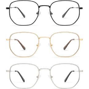 3-Pack Retro Square Reading Glasses for Men Women Classic Blue Light Blocking Computer Readers Metal Frame AM6123