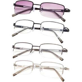 4-Pack Half-Rim Reading Glasses For Men and Women With Spring Hinges Metal Readers Black
