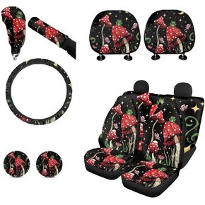 Purple Sugar Skull Car Seat Cover Set with Handbrake Cover&Gear Shift Cover Set+Headrest Cover for Car15 Steering Wheel Cover+Car Cup Pad Full Set 11 PCS Car Interior Decor