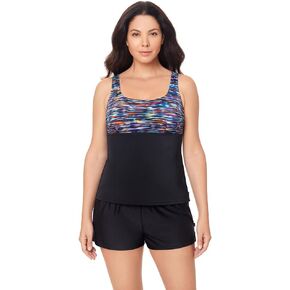 Reebok Women's Swimwear Colorful Dimensions Scoop Neck Adjustable Strap Tankini Top Separate