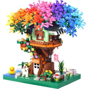 Architecture Rainbow Tree Building Block Treehouse Garden Mini Bricks Modle Collectible Decorations Toys Presents for Kids and Adults 1528PCS
