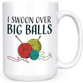 Artisan Owl I Swoon Over Big Balls - Funny Knit Knitting Purl Crochet Crocheting Hobby Crafting -15oz Deluxe Double-Sided Coffee Tea Mug