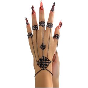 Punk Finger Bracelets with Ring,Exaggerated Finger Wrist Chains Gothic Halloween Body Accessory Jewelry for Women