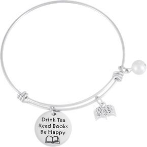 Book Lover Gifts Bracelet for Women Drink Tea Read Books Tea Lovers Gift Nerd Bookworm Present Book Lover Jewelry Reader Bracelet