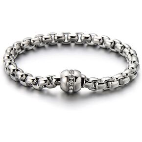 COOLSTEELANDBEYOND Stainless Steel Ladies Link Chain Bracelet Polished with Cubic Zirconia