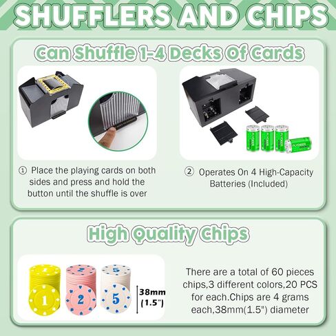 مجموعة بطاقات ماهجونج الصينية الفاخرة: أوراق لعب ماجونج × 1، خلاط البطاقات × 1، بطاريات C × 4، رقائق × 60، حصيرة ماجونج × 1، حقيبة قماشية محمولة × 1، نرد × 2، دليل اللعبة × 1. 144 ورق لعب in Kuwait