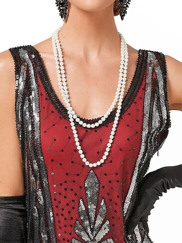 Women 1920s Gatsby Lace Short Sleeve Tassel Cocktail Flapper Dress with Tea Party Accessories Set in Kuwait