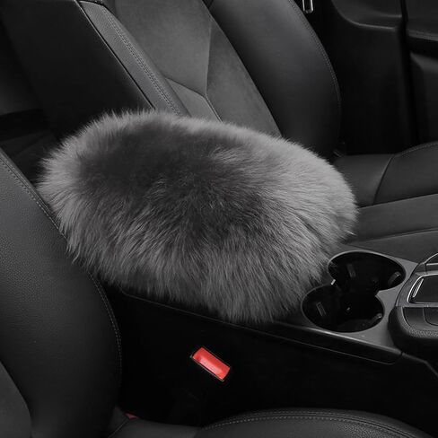 Genuine Sheepskin Center Console Cover Pad Genuine Furry Fluffy Wool Fur Car Armrest Cover Protector Universal Fit for SUV/Truck/Car in Saudi Arabia