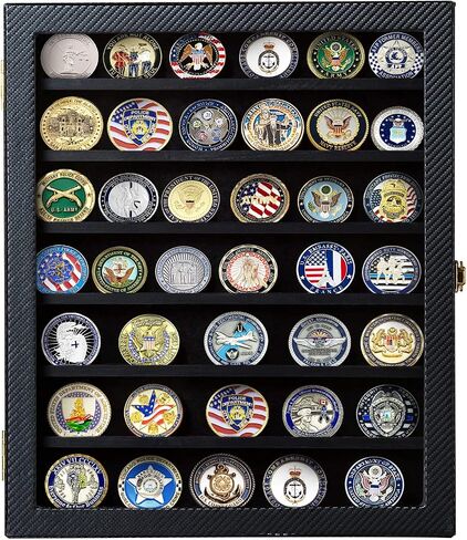 JackCube Design Military Challenge Coins & Casino Poker Chip and Medals/Pins/Badges/Ribbons Display Case/ 7 Tiers Black Rack Cabinet/Holder shadow box/acrylic door/ - :MK375A in Saudi Arabia
