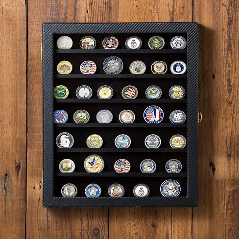 JackCube Design Military Challenge Coins & Casino Poker Chip and Medals/Pins/Badges/Ribbons Display Case/ 7 Tiers Black Rack Cabinet/Holder shadow box/acrylic door/ - :MK375A in Saudi Arabia