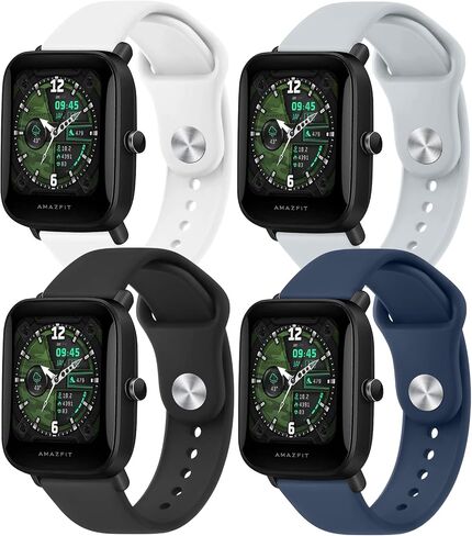 4 PACK Bands for Amazfit GTS 4 / GTS 4 Mini / GTS 3 / GTS / GTS2 / GTS 2e / GTS 2 mini Band Women Men, 20mm Quick Release Soft Silicone Sport Replacement Watch Strap for Amazfit Bip 3 Pro / Bip 3 / Bip U Pro / Bip / Bip Lite / Bip S / Bip S lite / Bip U in Saudi Arabia