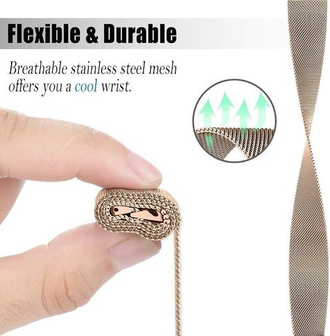 KOREDA Compatible with Fitbit Versa 3/Fitbit Sense Bands for Women Men, Stainless Steel Mesh Loop Replacement Bracelet Magnet Wristband Strap for Fitbit Versa 3/Sense Smartwatch (Rose Gold) in Saudi Arabia